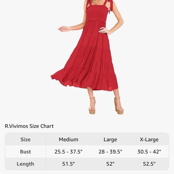 R.Vivimos Women's Summer Cotton Adjustable Straps Flowy A Line Midi Dress, lg - Picture 2 of 4